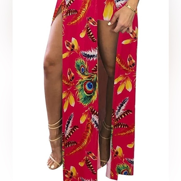 Maxi Floral Feather Romper Dress - Picture 2 of 7